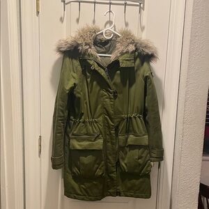 Topshop Olive Green Coat with Faux Fur